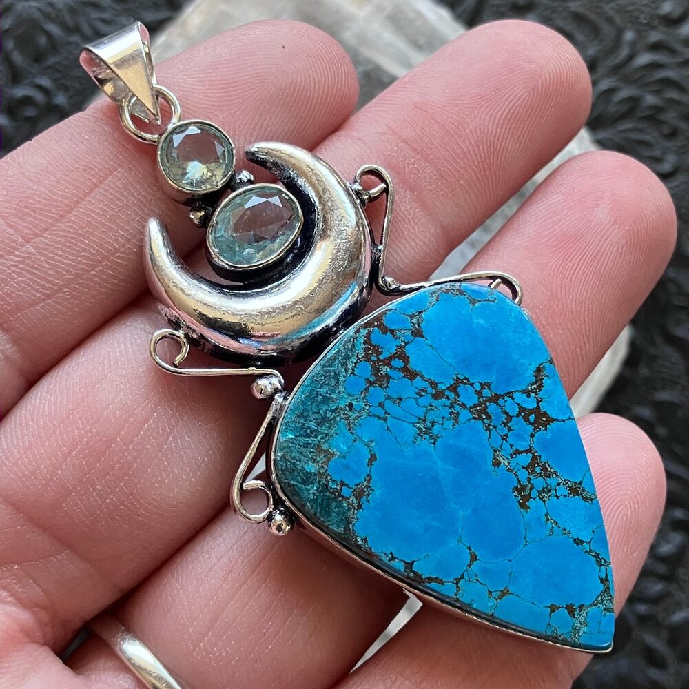 Color Treated Blue Magnesite and Topaz Witchy Mustic Lunar Crystal Stone Jewelry